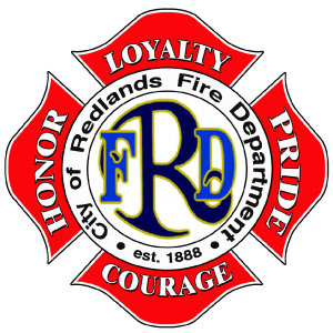 City of Redlands Fire Department. Est 1888.  Honor, Loyalty, Pride, Courage.